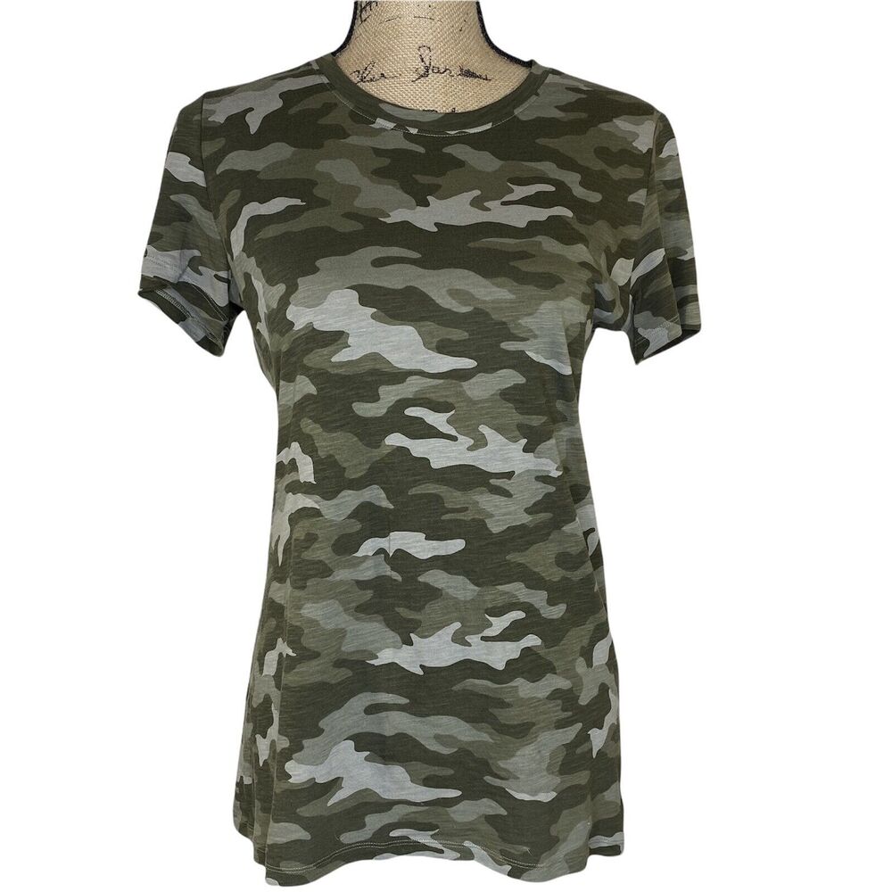 Victorias Secret PINK Green Camo T Shirt Womens Size S Camouflage Top Athleisure